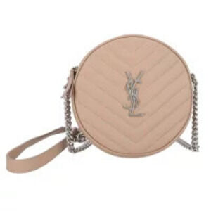 SAINT LAURENT Vinyl Monogram Quilted Chain Shoulder Bag Beige SA